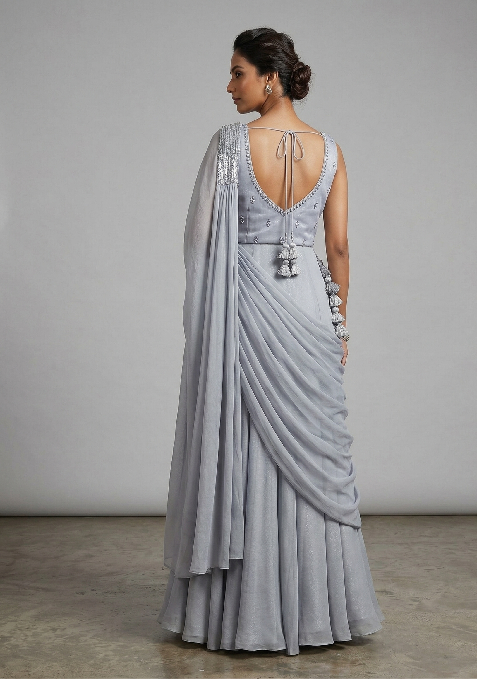 Celestial Silver Fusion Lehenaga Set