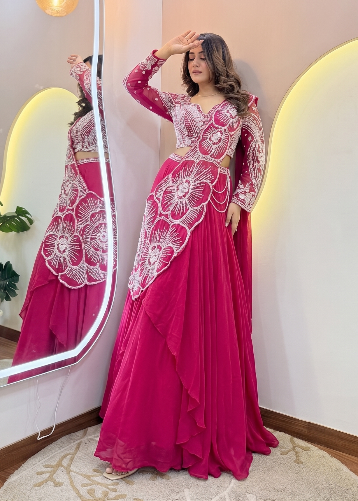 Pearl-Embellished Fusion Lehenga Set Secondary image