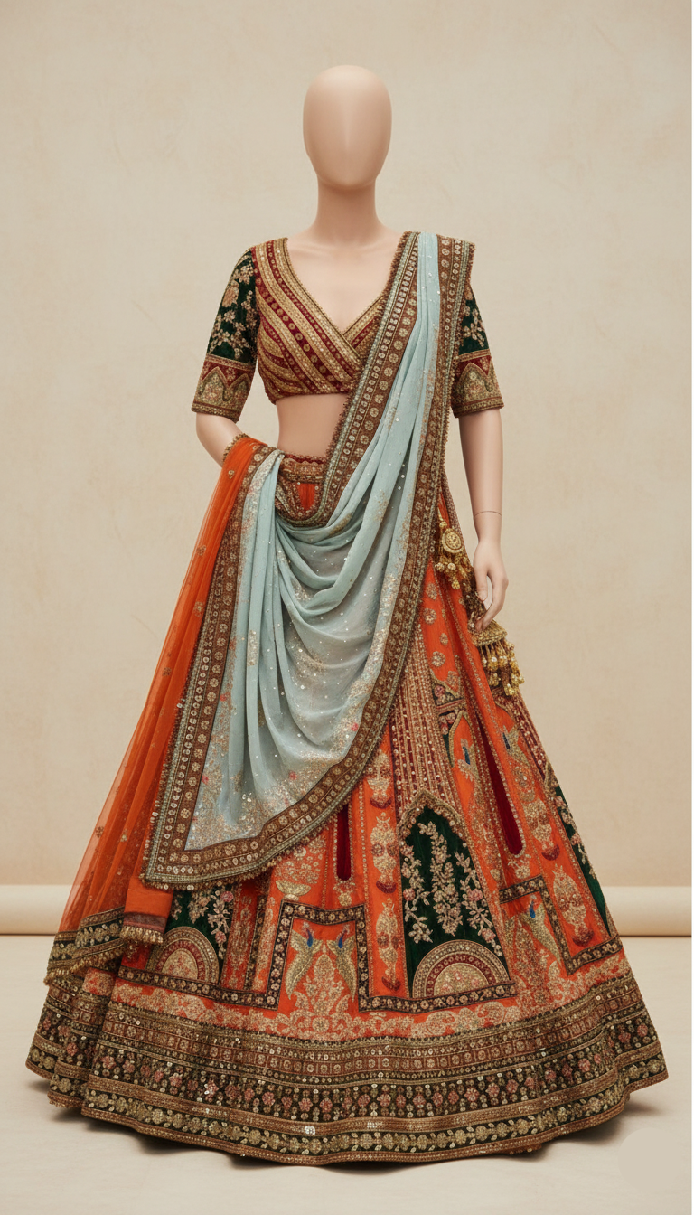 Heirloom Crimson Lehenga (RAMBAGH KALI B-55) Main image