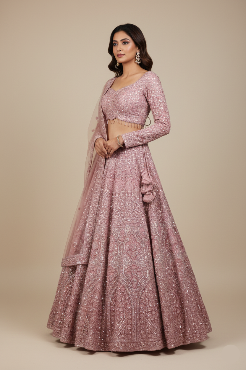 Mauve Shimmer Embroidered Lehenga ( 2502 D-72)