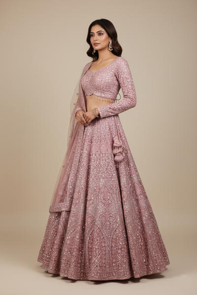 Mauve Shimmer Embroidered Lehenga ( 2502 D-72)