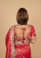 Heavy Embroidered Crimson Red Saree