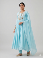 Sky Embroidered Anarkali Suit Set