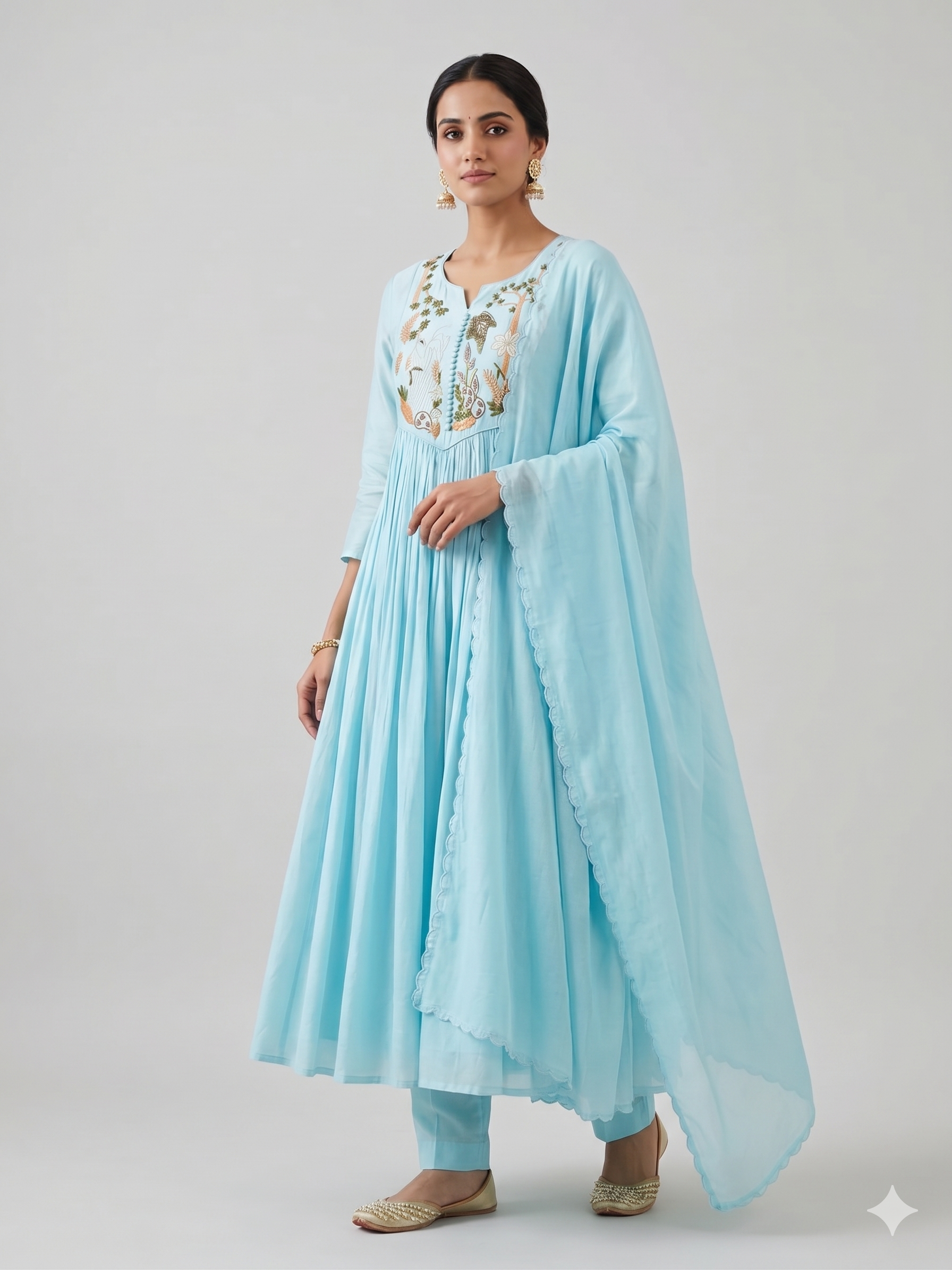 Sky Embroidered Anarkali Suit Set
