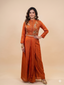 Rust Embroidered Draped Skirt Set