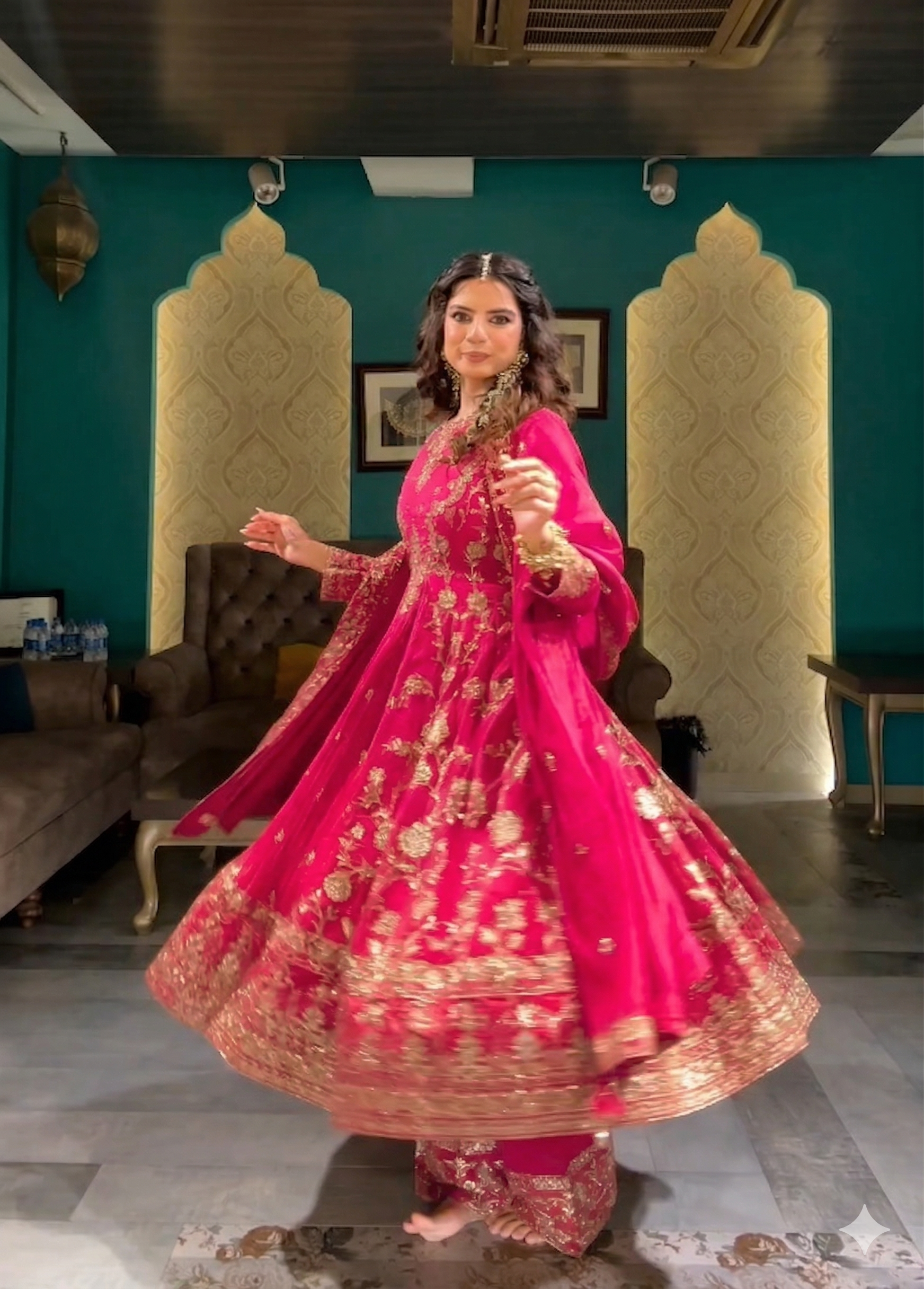 Golden Amber: Embroidered Anarkali Sharara Set