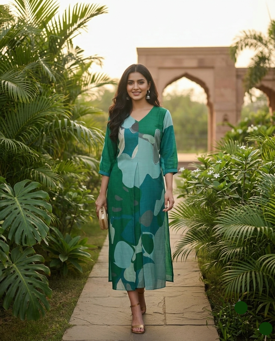 Emerald & Jade Abstract Printed Silk Tunic Main image
