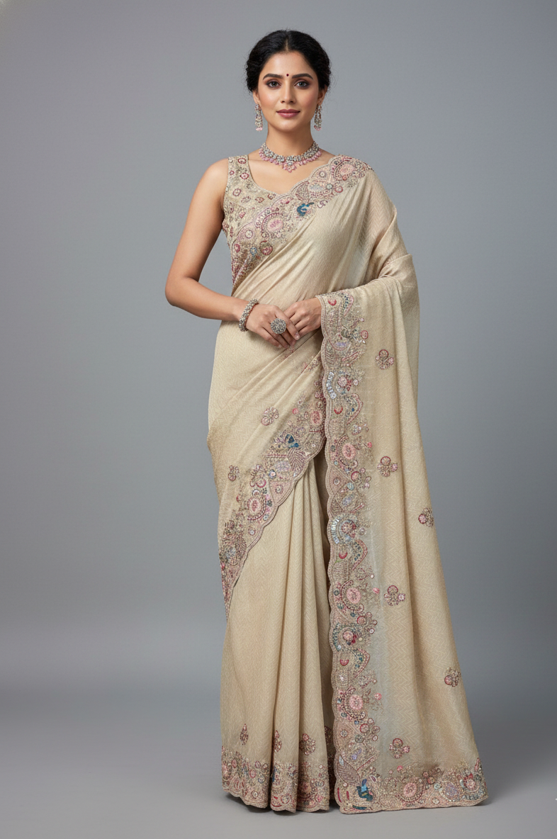 Gilded Petal Chiffon Saree (681 GS-11) Main image
