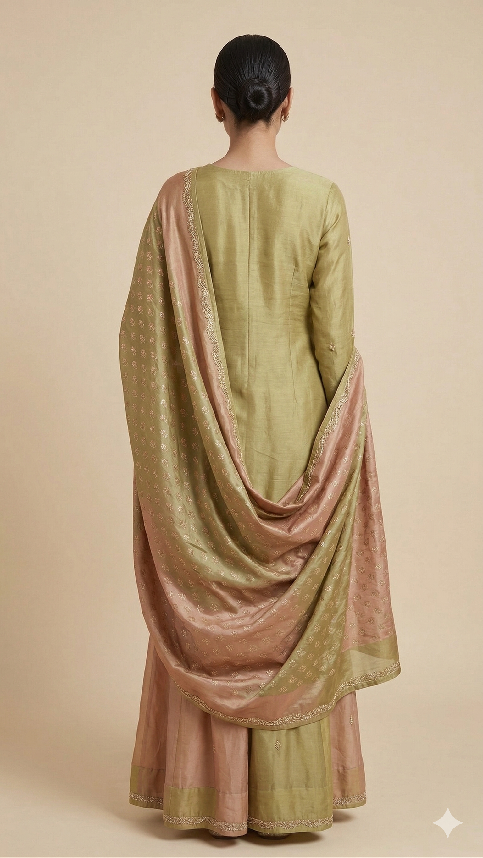 Embroidered Kurta with Dual-Tone Skirt