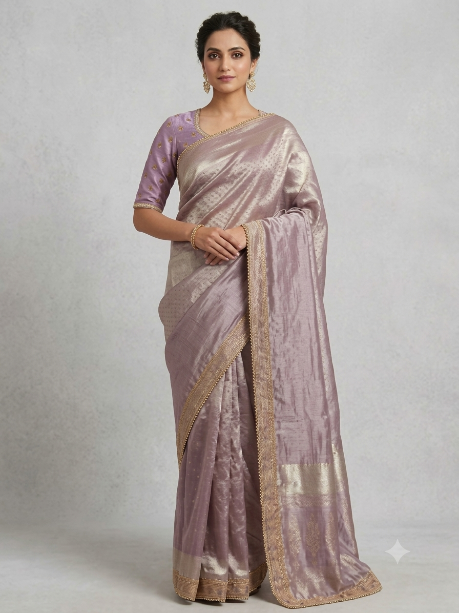 Mauve Soft Fabric Saree with Golden Border Main image