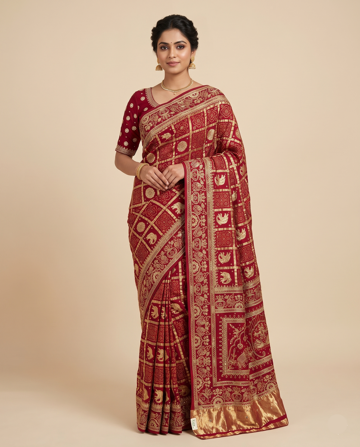Crimson Red Gharchola Silk Saree Main image