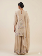 Beige Meadow Embroidered Sharara Set
