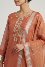 Rust Chanderi Embroidered Suit Set