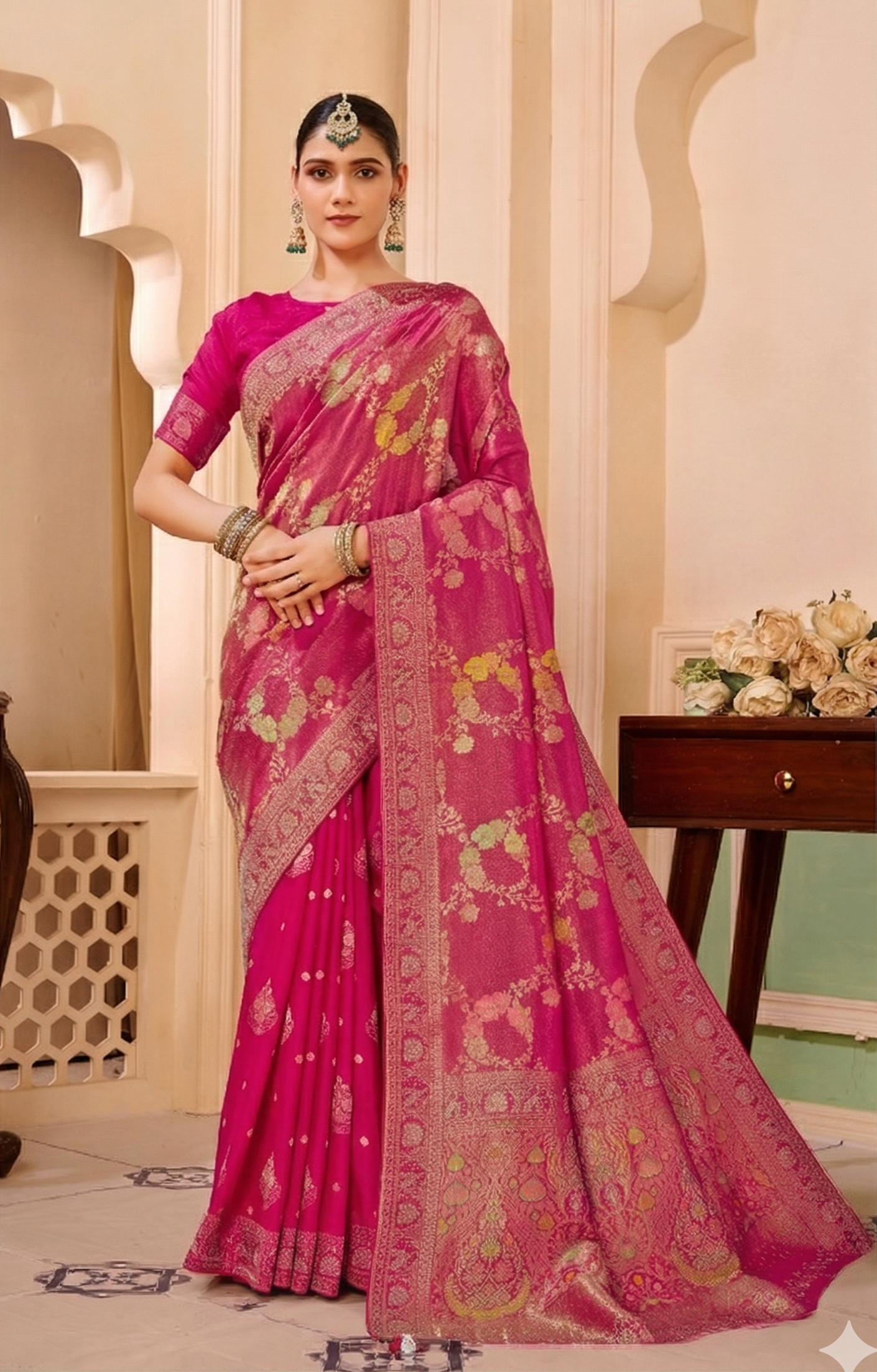 Ornate Floral Banarasi Silk Saree