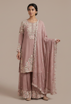 Dusty Rose Floral Sharara Suit Set