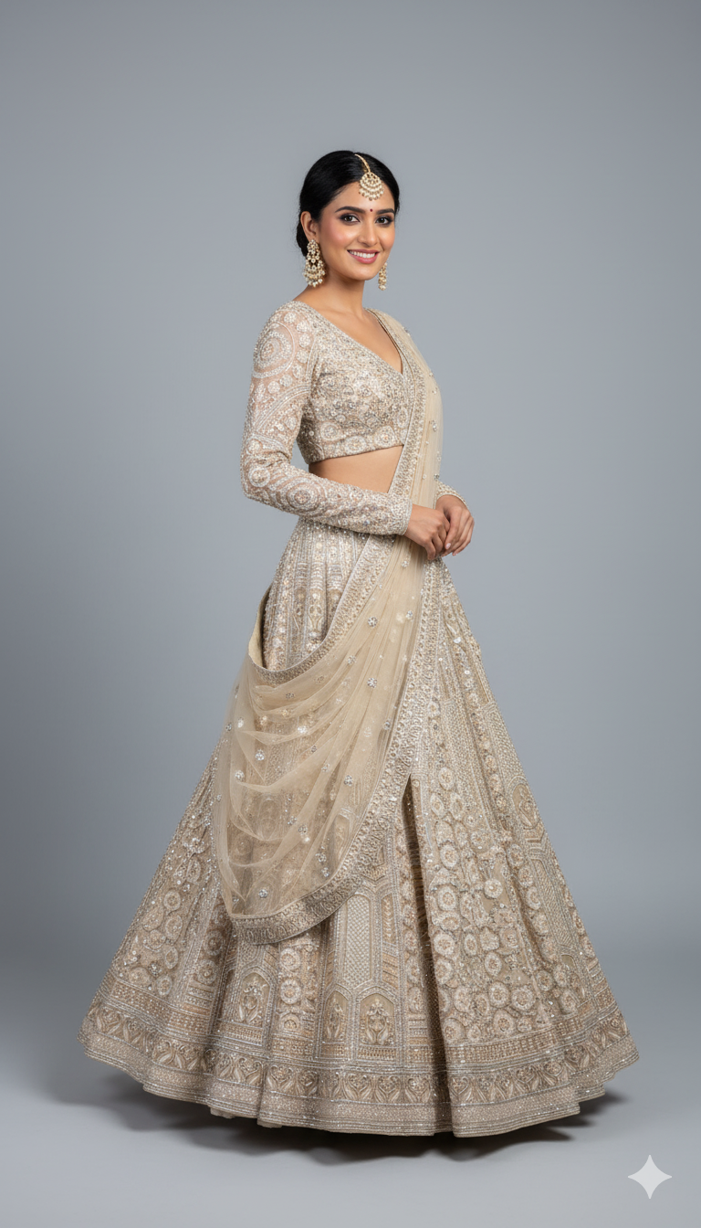 Exquisite Ivory and Beige Heavily Embellished Lehenga (P-2256 M-107) Secondary image