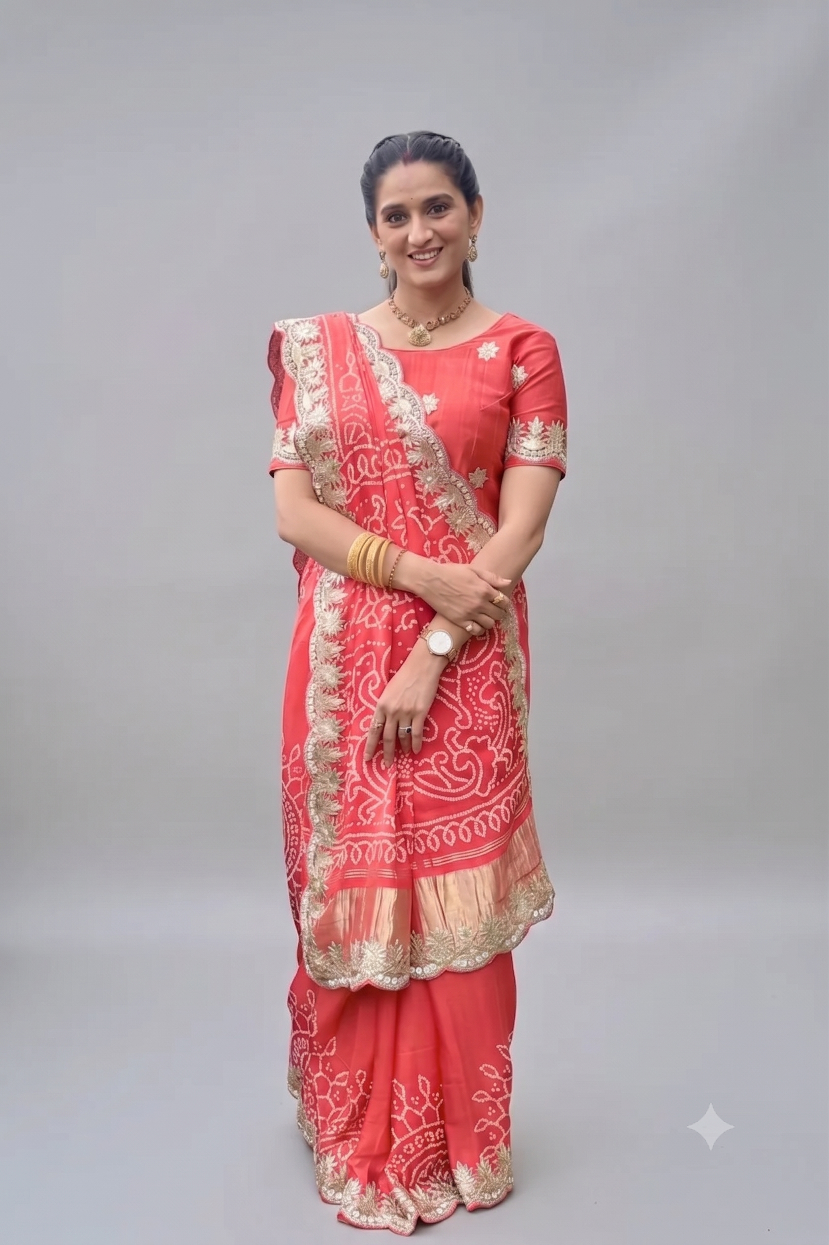 Vibrant Gajri Pink Bandhani Saree