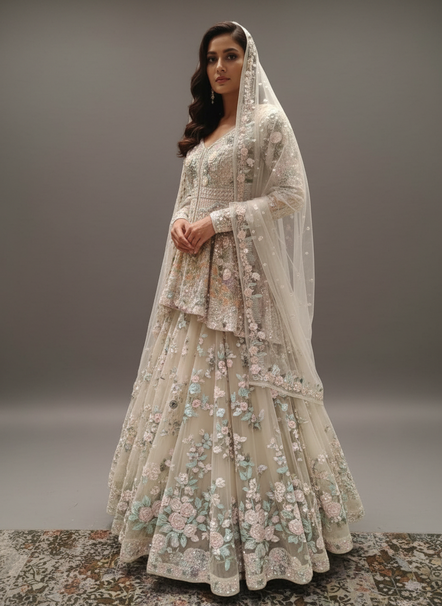 Ethereal Pastel Floral Luxury Lehenga Set (2413554 D-12) Main image