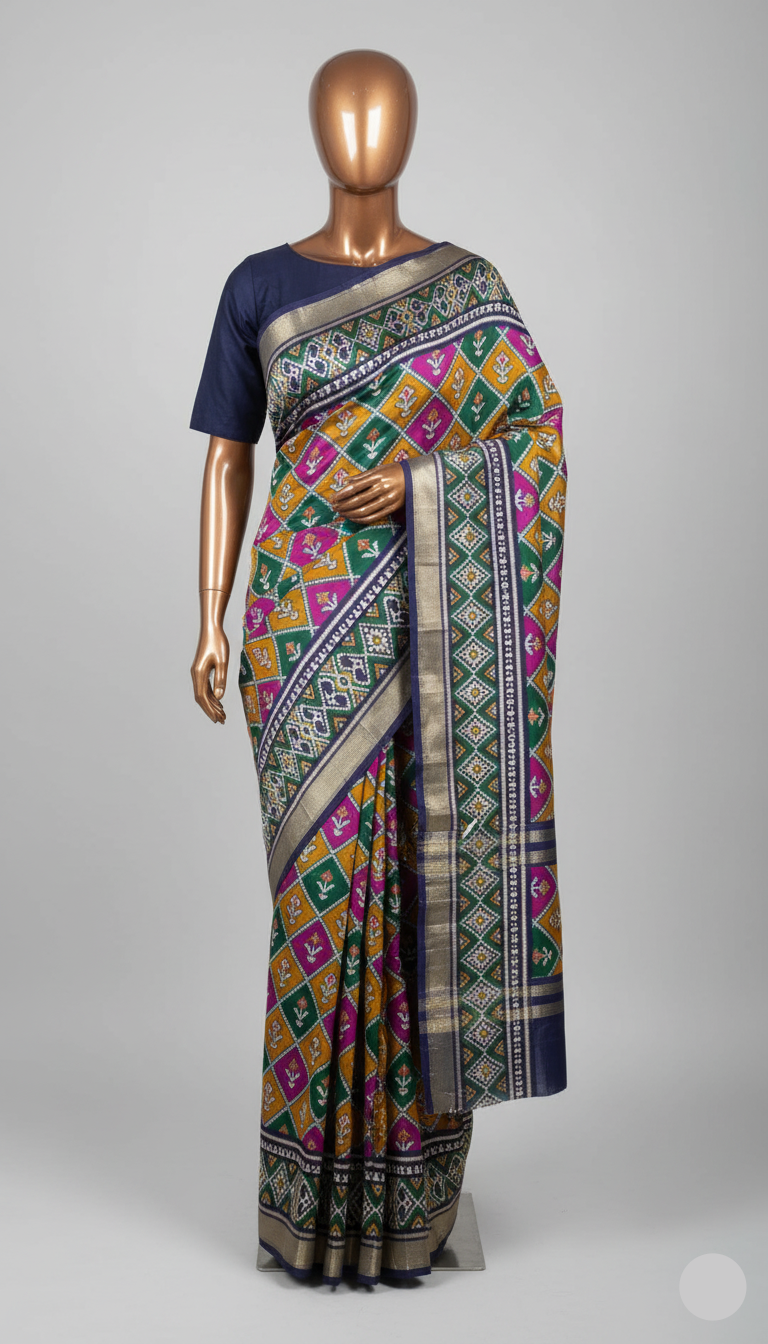 Jewel Tone Geometric Patola Silk Saree (LABH PATOLA GS-26)