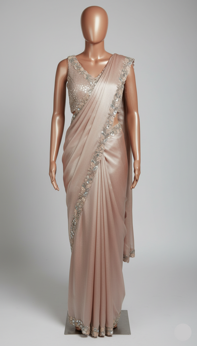 Rose Gold Radiance Scalloped Saree (742-A D-1)