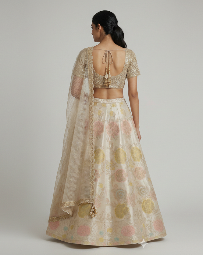 Guldasta Ivory Silk Lehenga