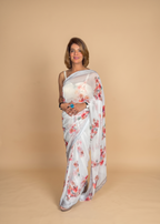 Elegant Off-White Floral Printed Saree
