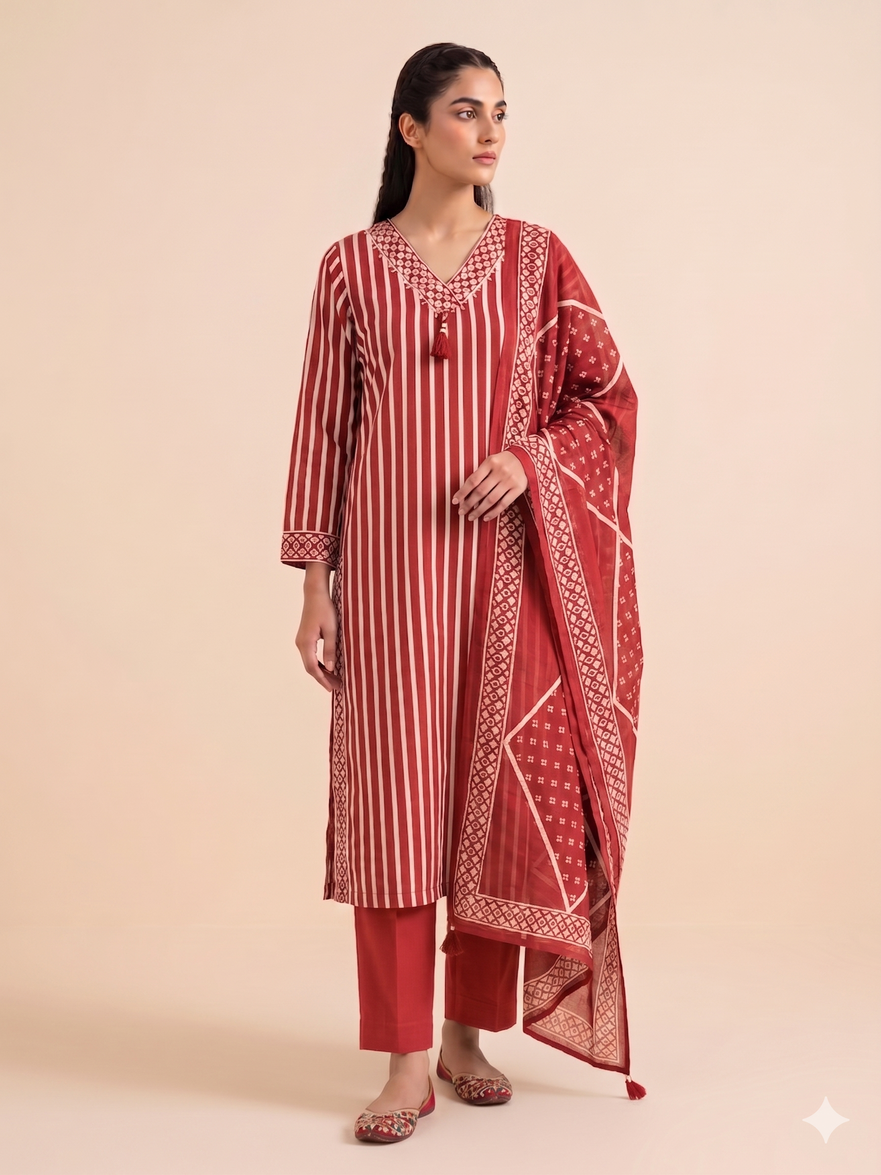 Striped Print Straight Kurta Set Secondary image