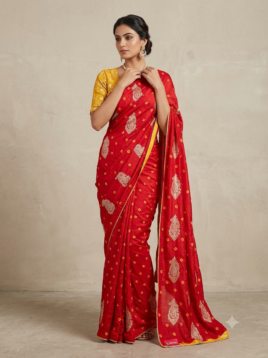 Red Soft Fabric Saree with Golden Butti & Traditional Motif Detailing Main image