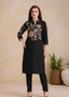 Embroidered Black Silk Kurta Set