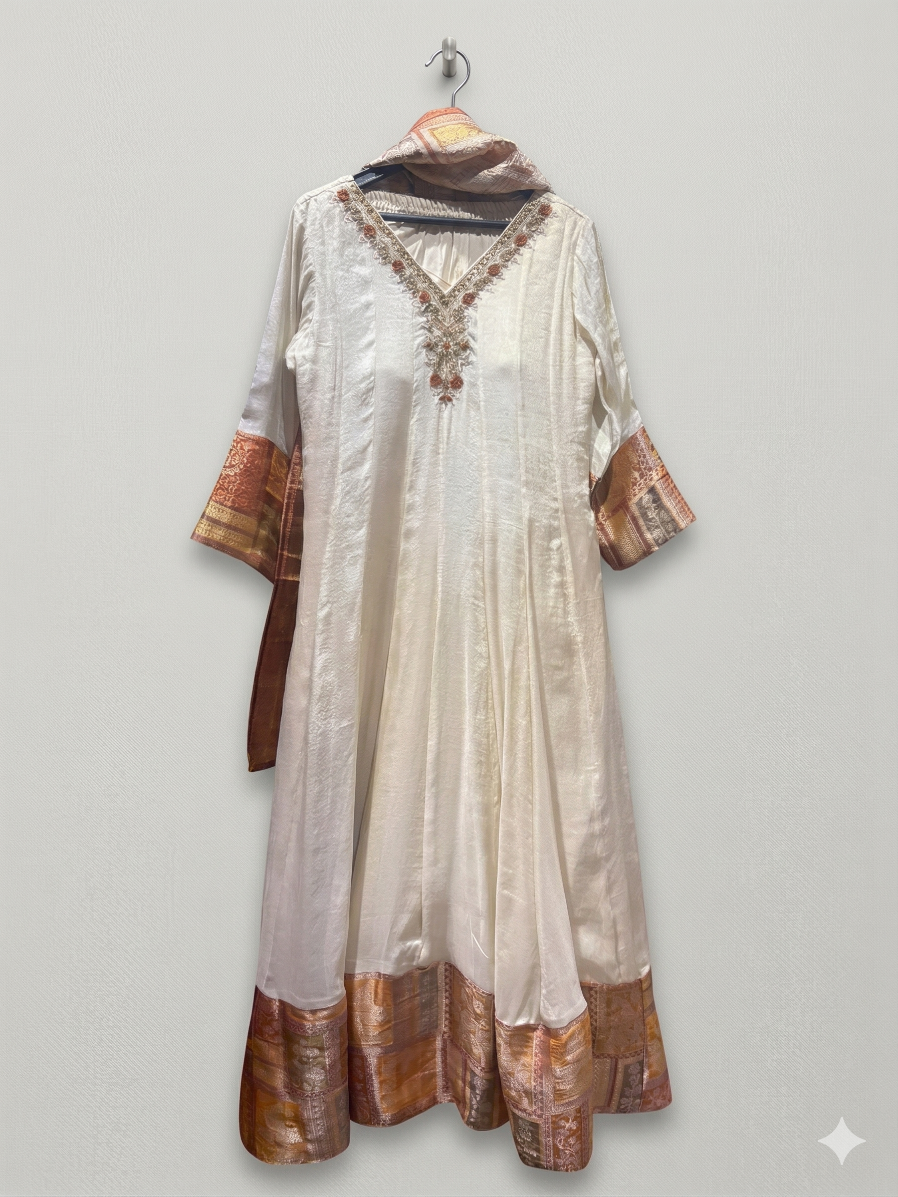 Shop Ivory Anarkali Set with Banarasi Brocade Borders Suit for women