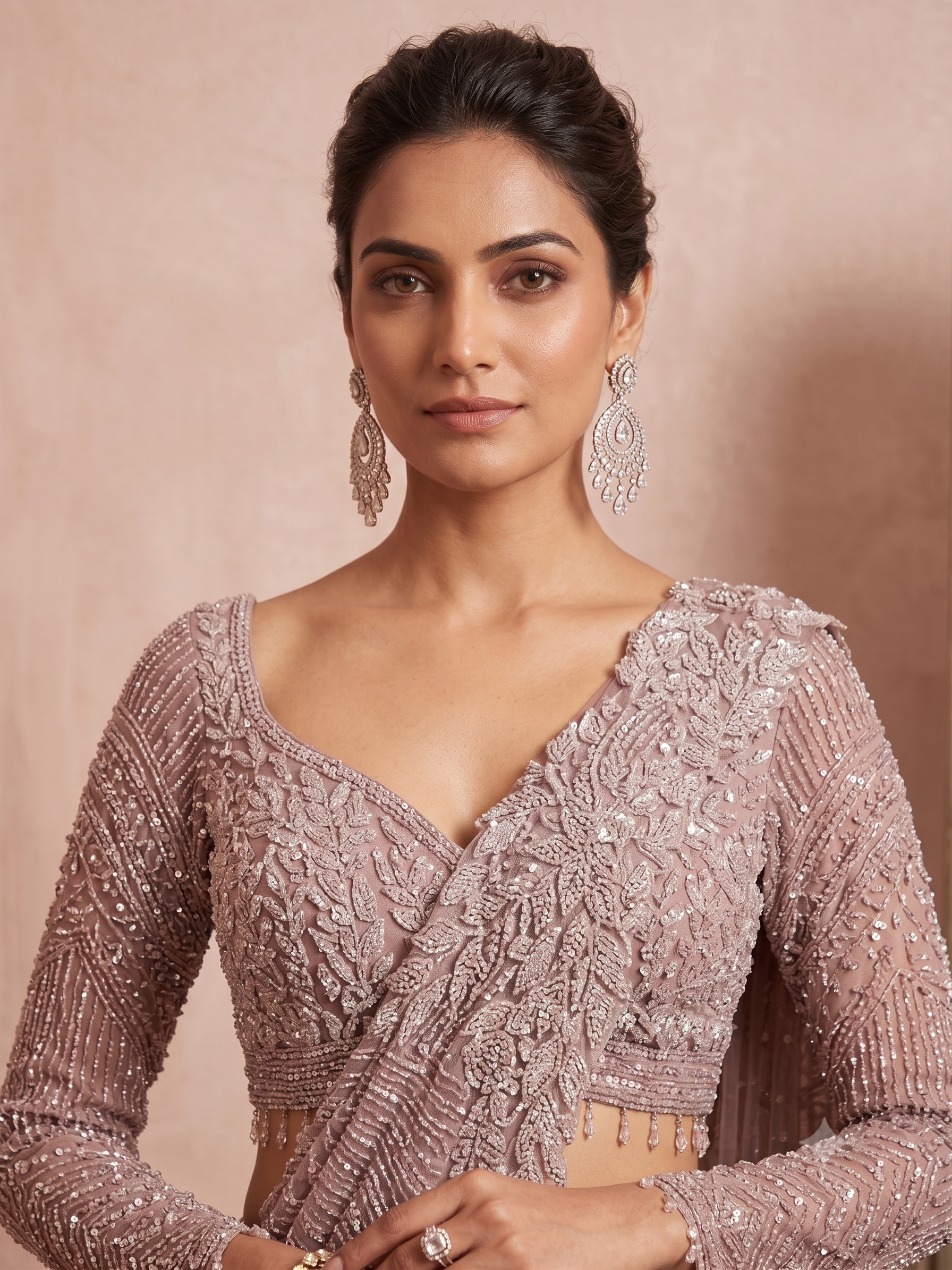 Mauve-Taupe Embellished Drape Saree Secondary image