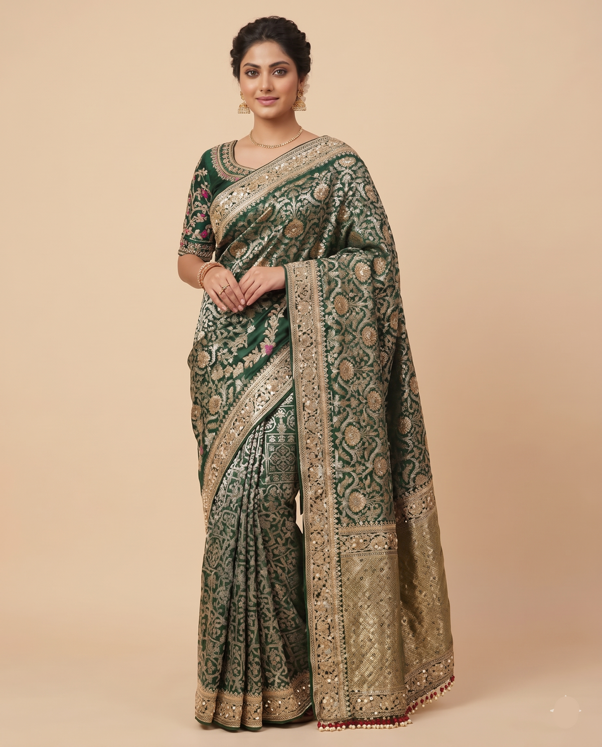 Bottle Green Banarasi Brocade Silk Saree