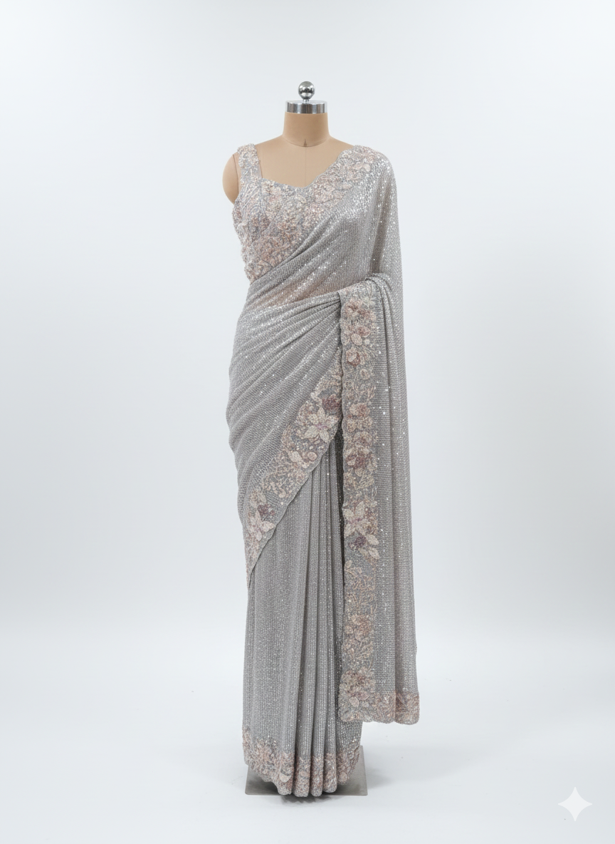 Silver Twilight Sequin Saree (826-A D-1) Secondary image