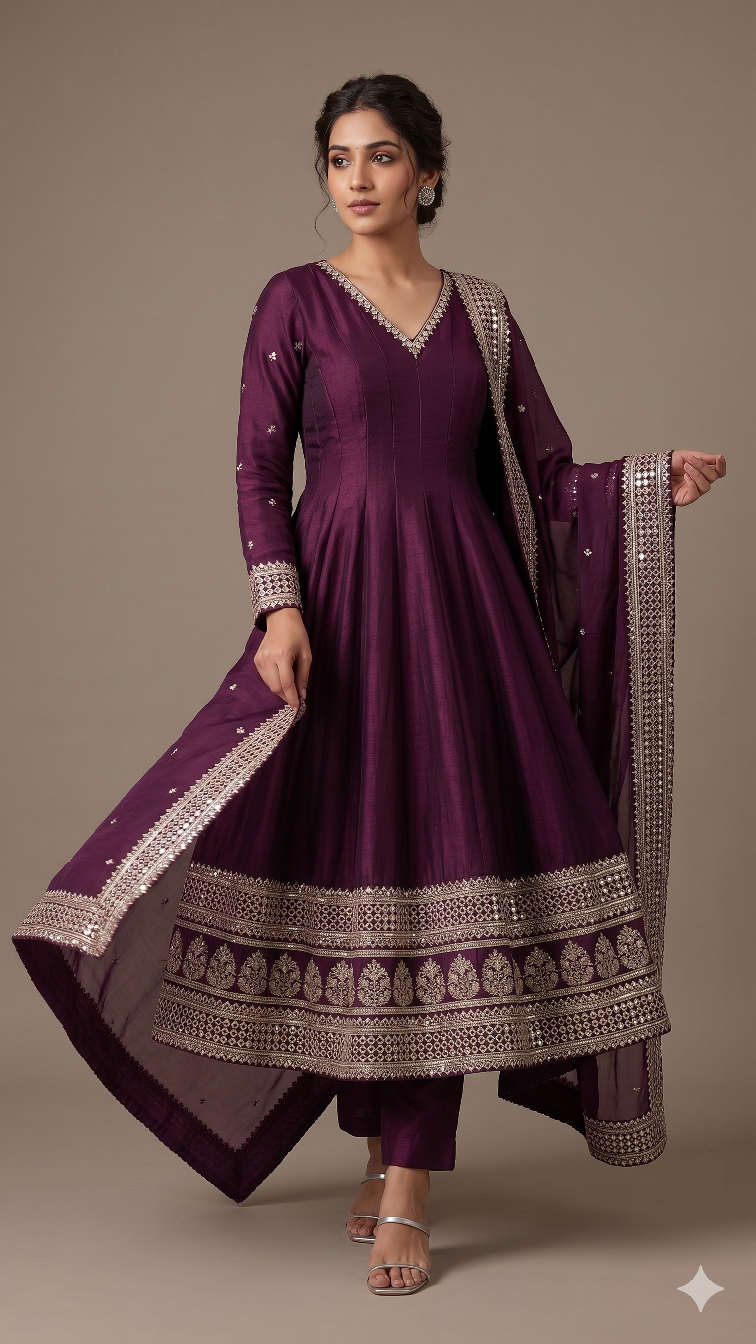 Royal Plum Mirror-Work Anarkali Ensemble