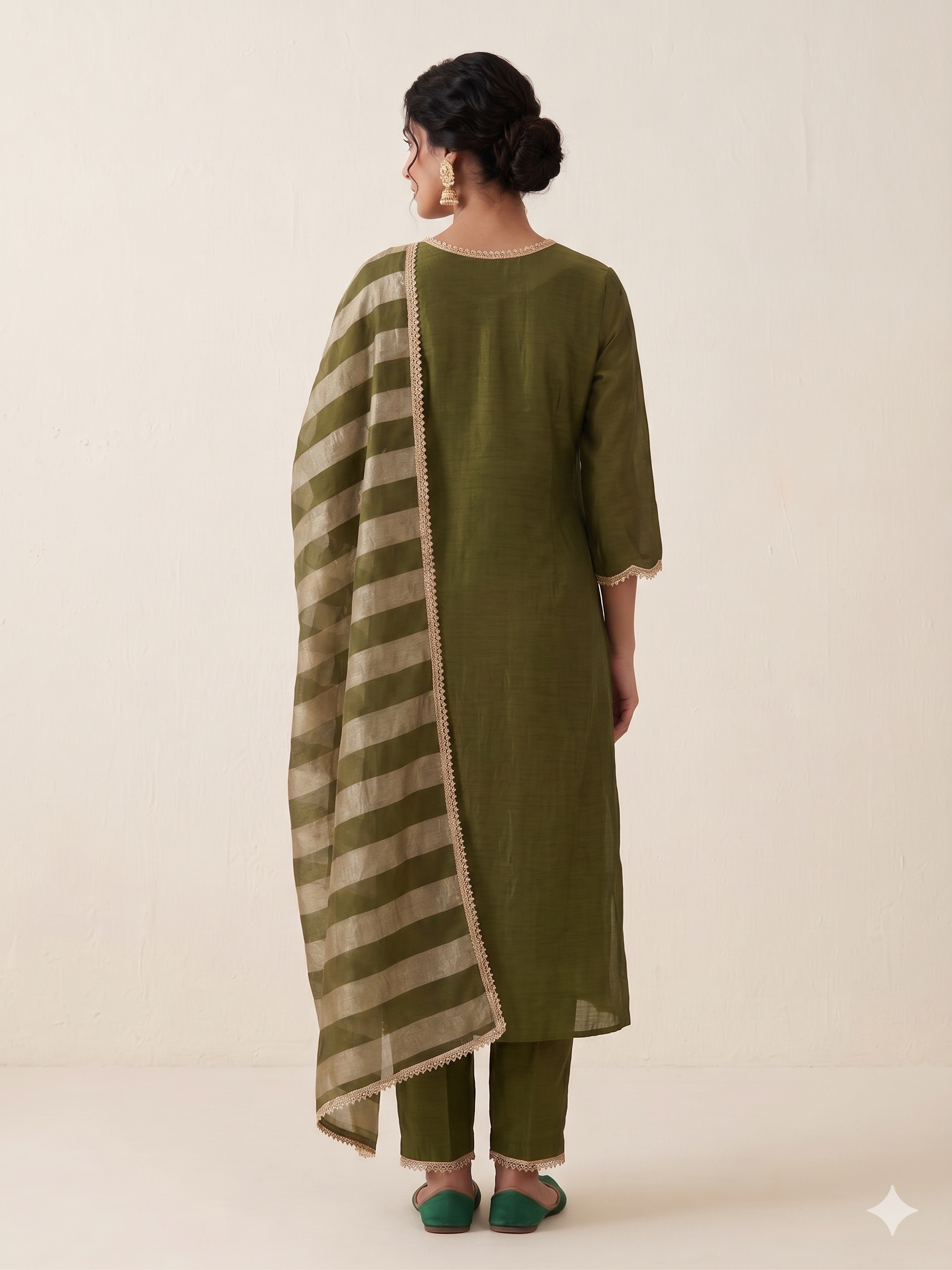 Olive Gold Silk Suit Set