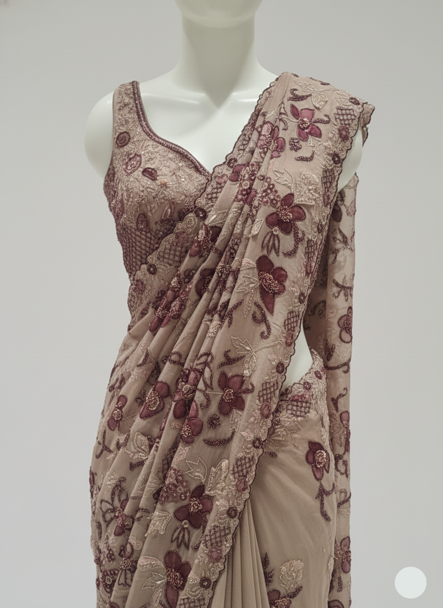 Blush Garden Trail Saree (3D FLOWER M-15) Secondary image