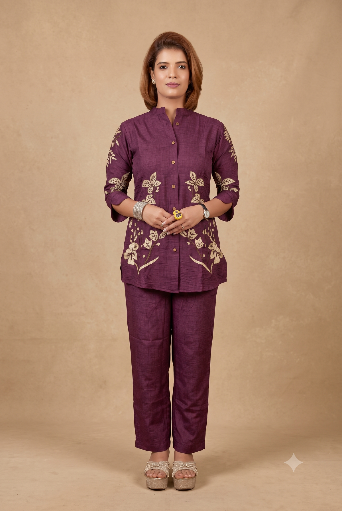 Embroidered Slub Silk Co-Ord Set Main image