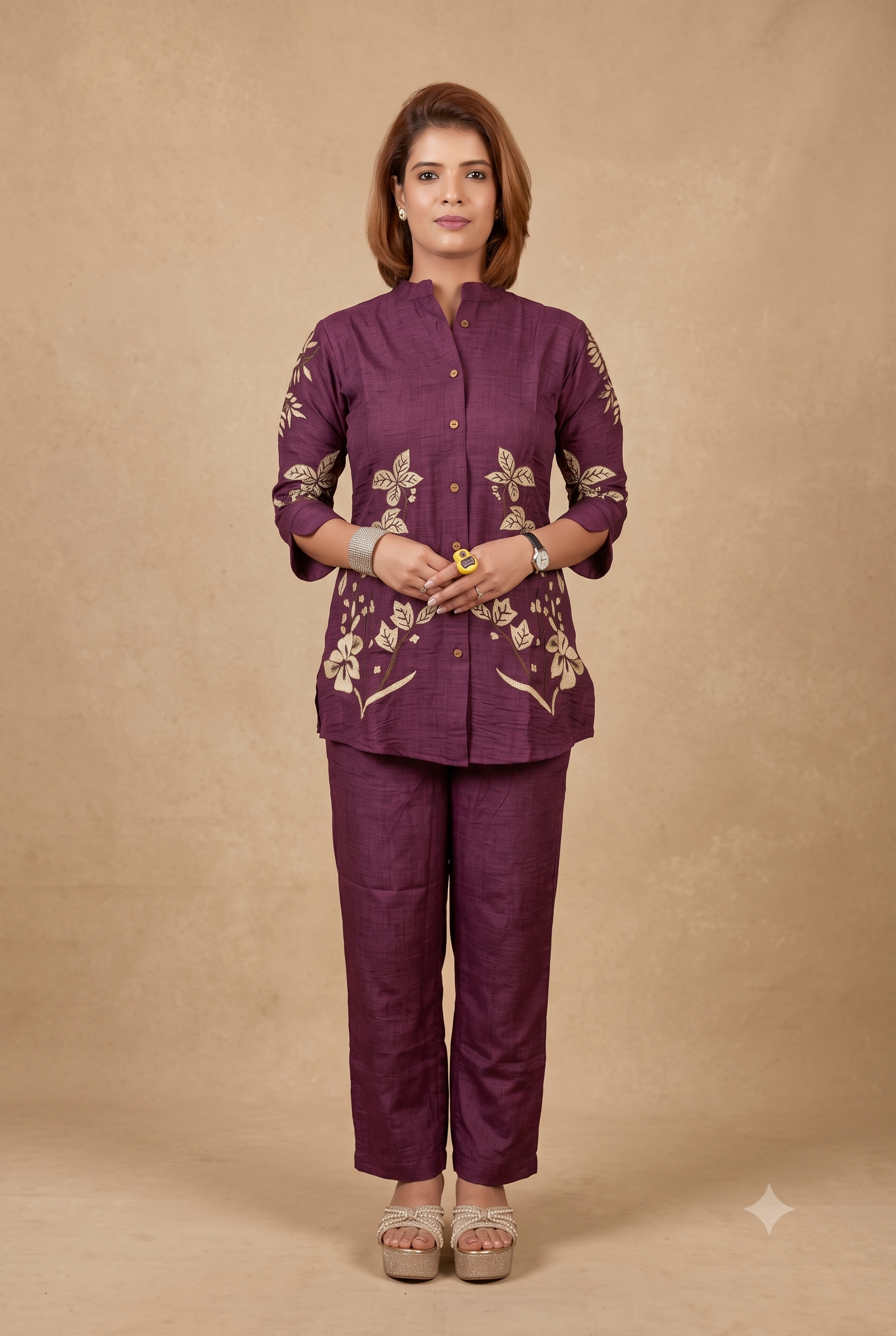 Embroidered Slub Silk Co-Ord Set