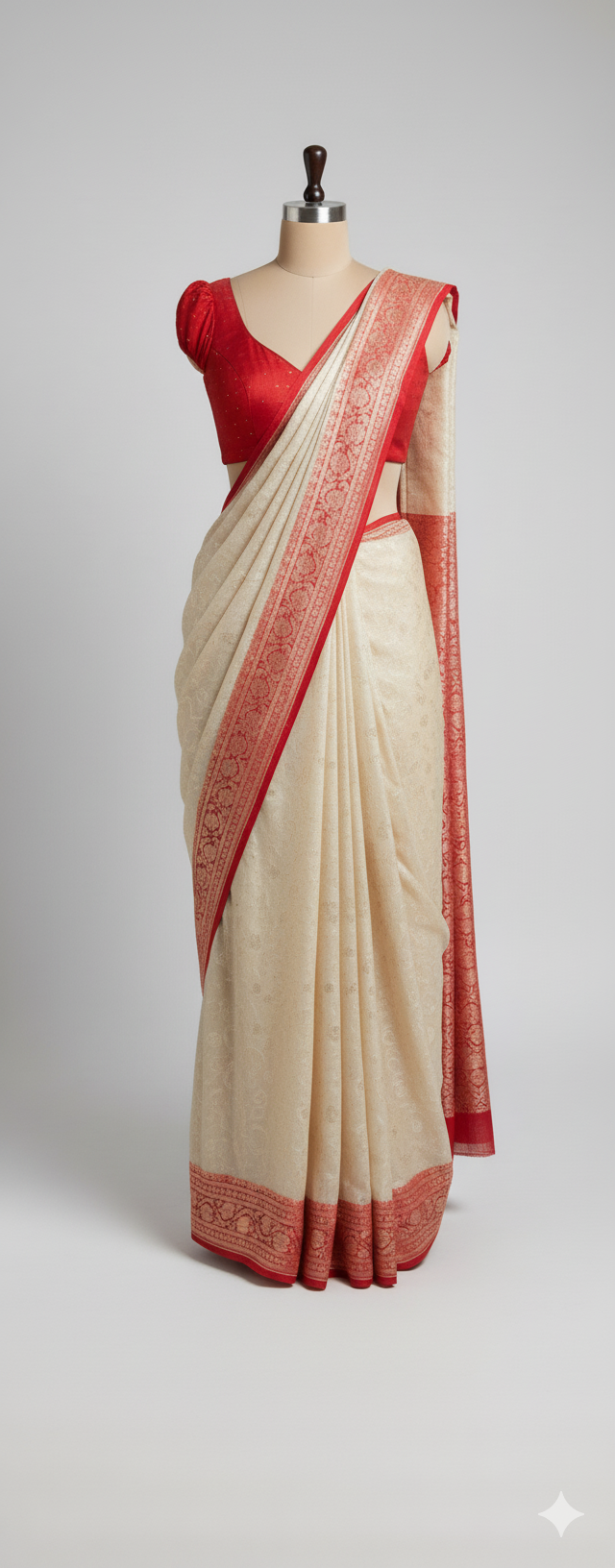 Classic Ivory &amp; Scarlet Banarasi Saree (KHP2273 V-38)