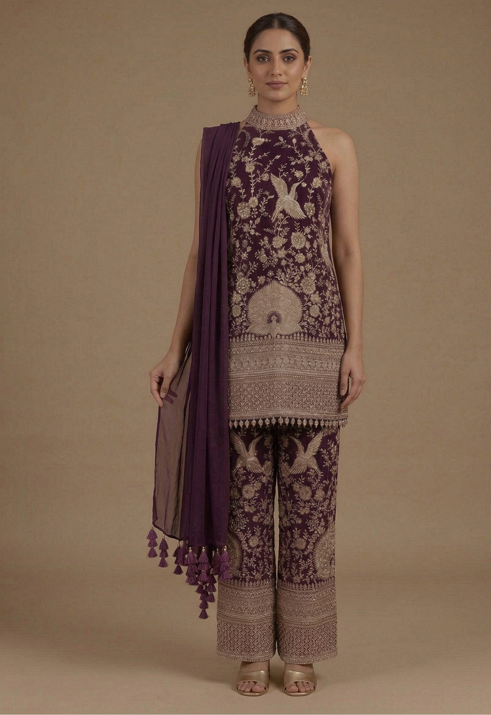 Halter-Neck Embroidered Kurta Set Main image