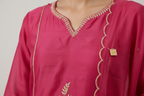 Fuschia Pink Silk Embroidered Pant Suit Set