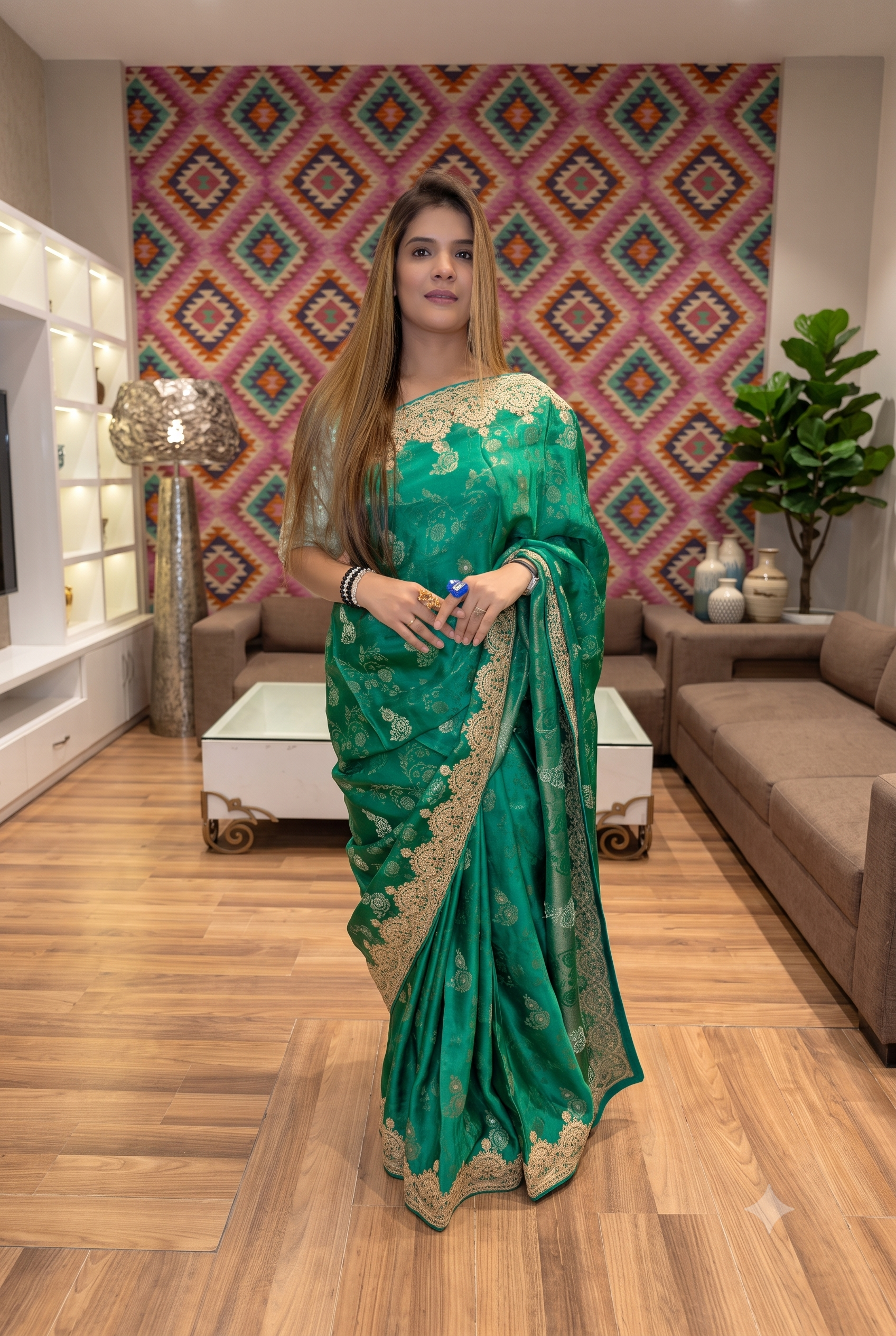 Emerald Green Embroidered Silk Saree