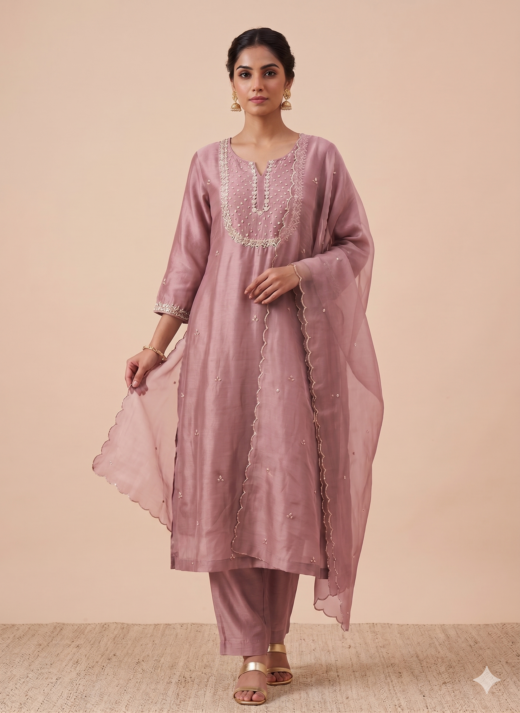 Tissue Silk Suit Set with Hand-Embroidery Secondary image