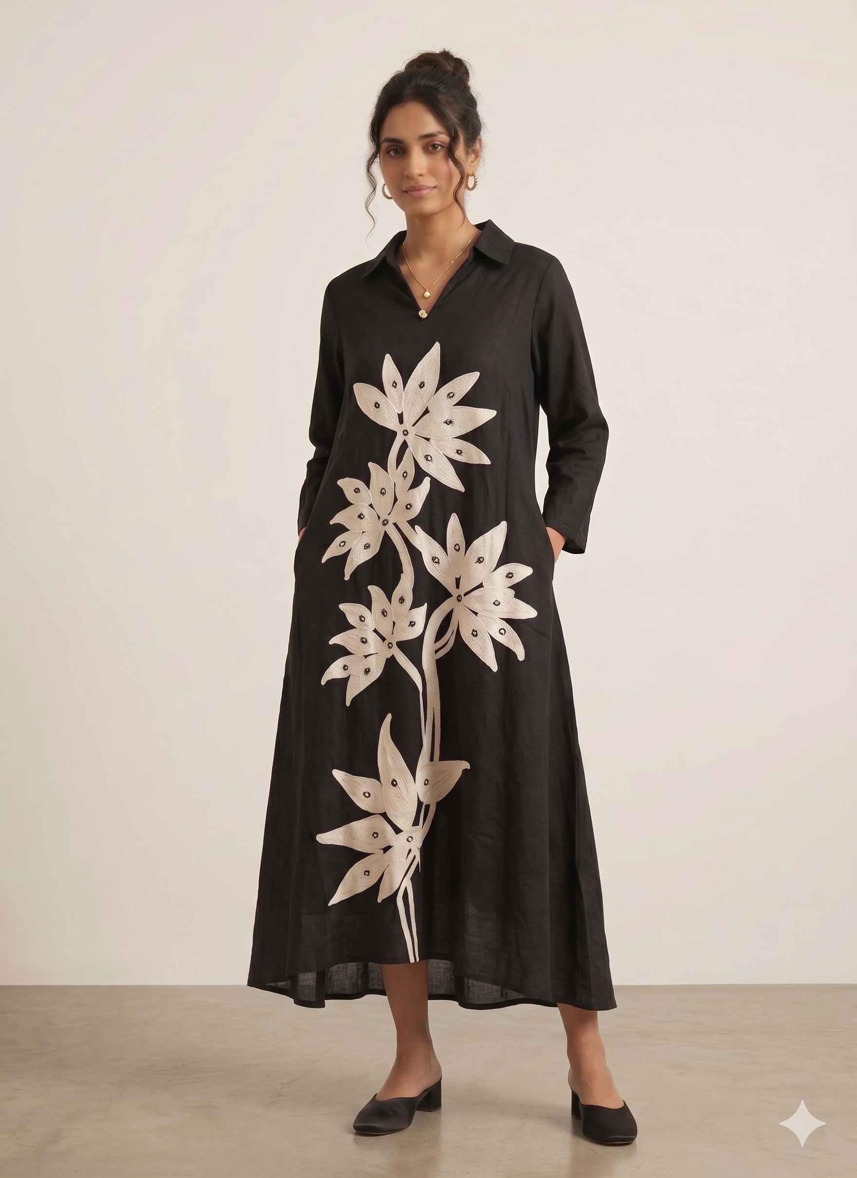 Charcoal Blossom A-Line Midi Main image