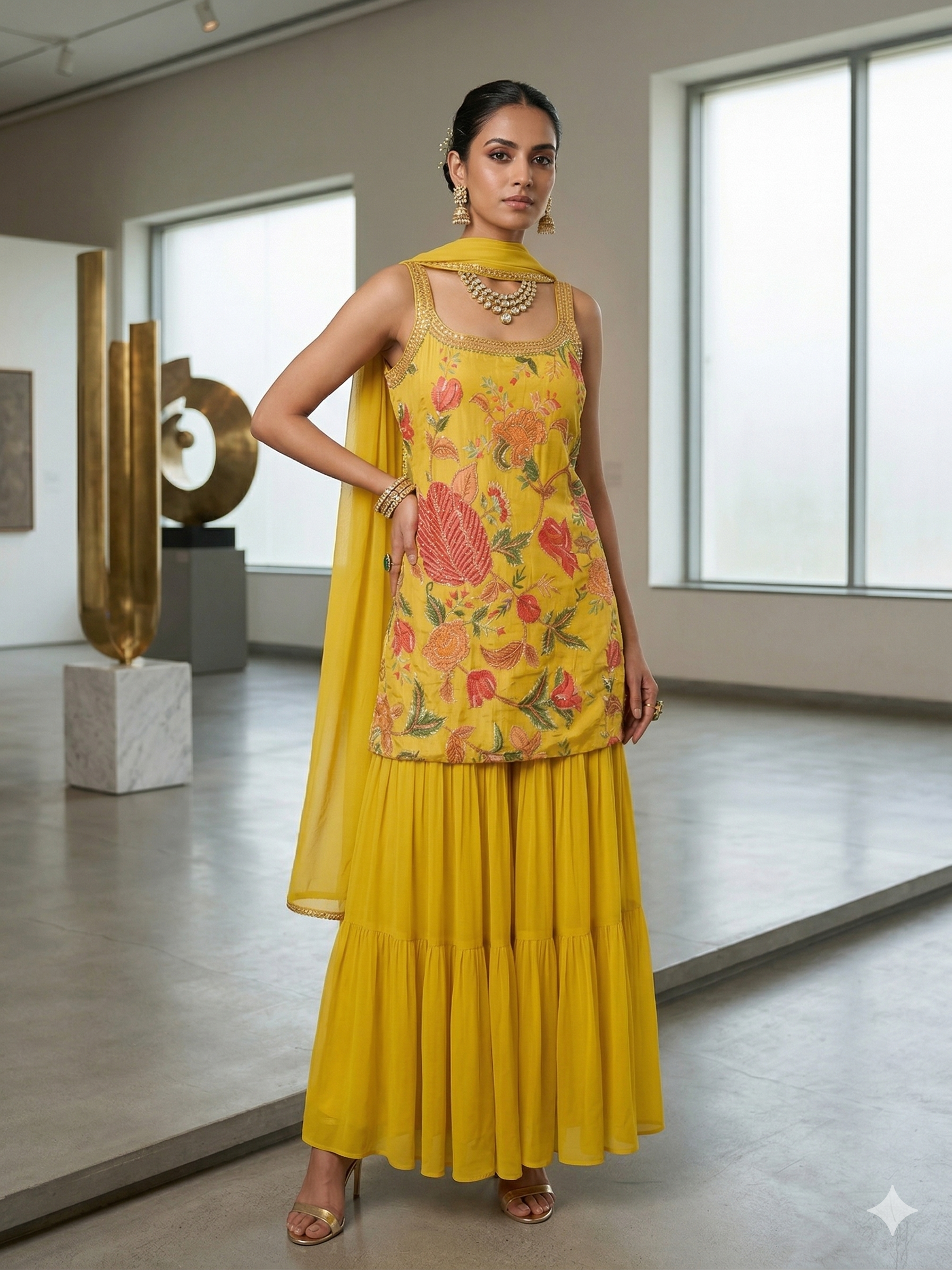 Floral Embroidered Sharara Set