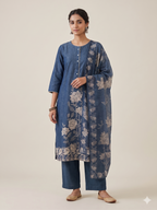 Blue Linen-Silk Suit Set