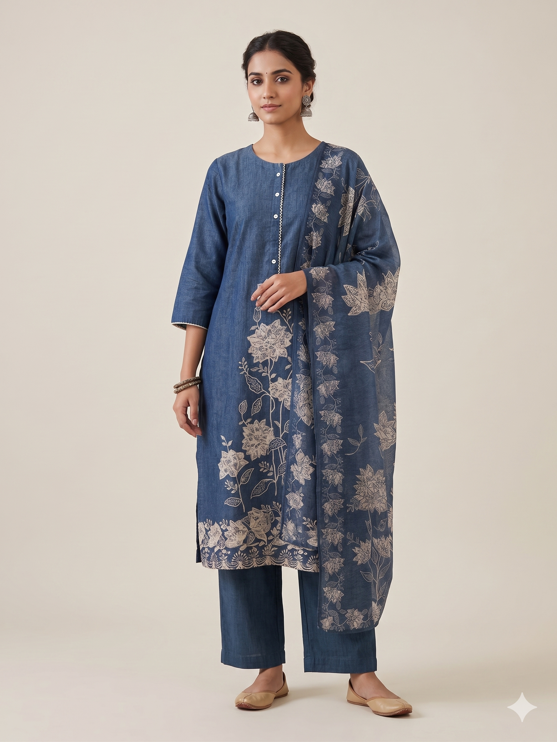 Blue Linen-Silk Suit Set