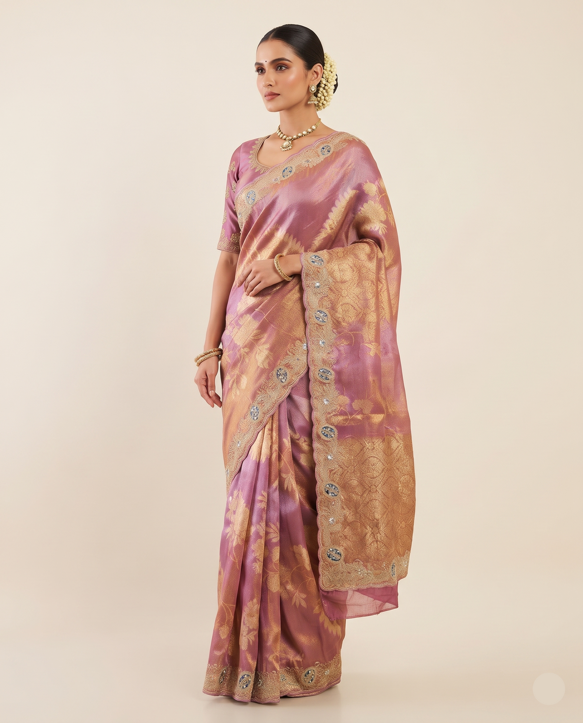 Mauve & Gold Floral Saree Main image