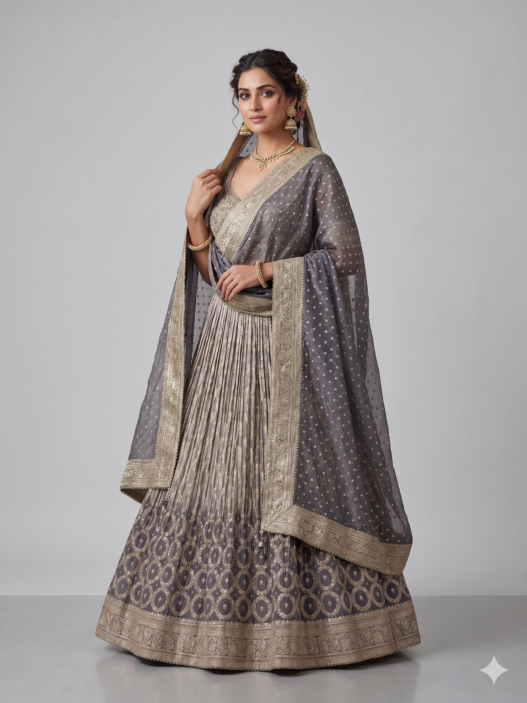 Charcoal Grey Pleated Georgette Gown