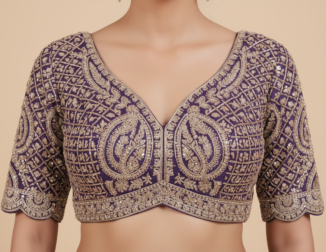 Royal Amethyst Embroidered Silk Lehenga